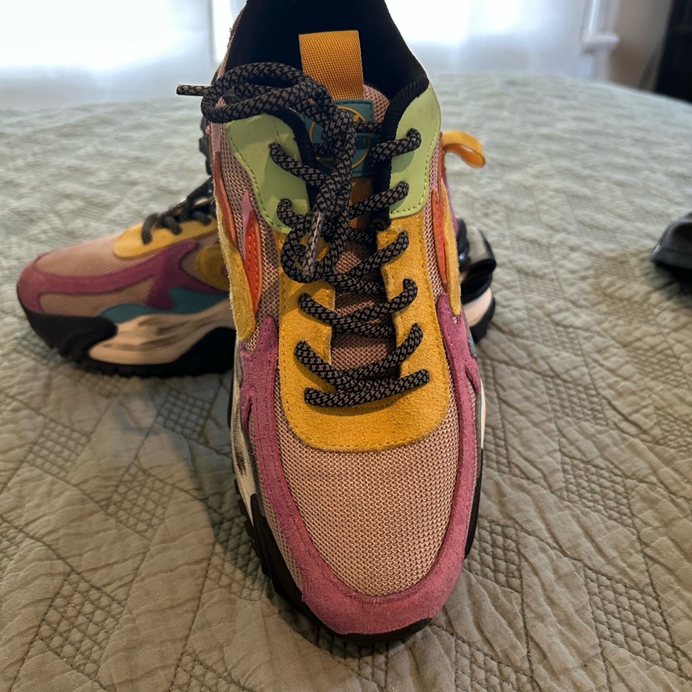 Bold Pink and Yellow Sneakers with Athletic Silhouette